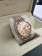 Rolex Datejust 1601 Champagne Linen Dial White Gold Bezel Vintage Watch